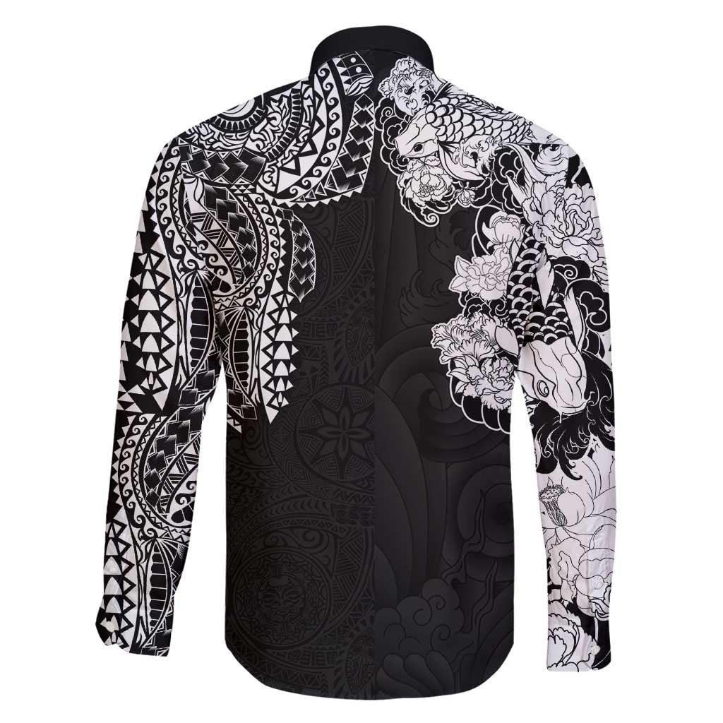 Japanese Irezumi and Hawaiian Polynesian Art Tattoo Family Matching Puletasi and Hawaiian Shirt Black Color LT03 - Polynesian Pride