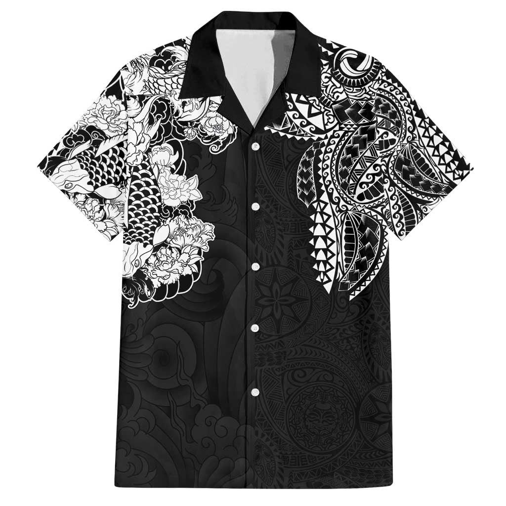 Japanese Irezumi and Hawaiian Polynesian Art Tattoo Family Matching Summer Maxi Dress and Hawaiian Shirt Black Color LT03 Dad's Shirt - Short Sleeve Black - Polynesian Pride