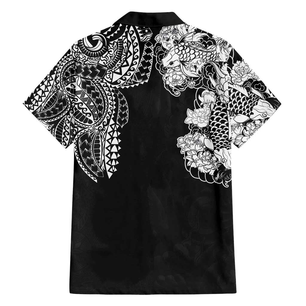 Japanese Irezumi and Hawaiian Polynesian Art Tattoo Family Matching Summer Maxi Dress and Hawaiian Shirt Black Color LT03 - Polynesian Pride
