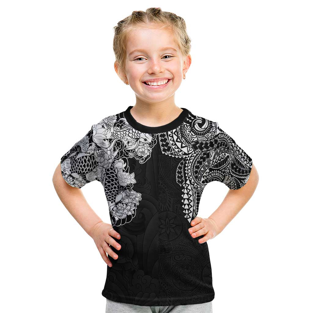 Japanese Irezumi and Hawaiian Polynesian Art Tattoo Kid T Shirt Black Color - Polynesian Pride