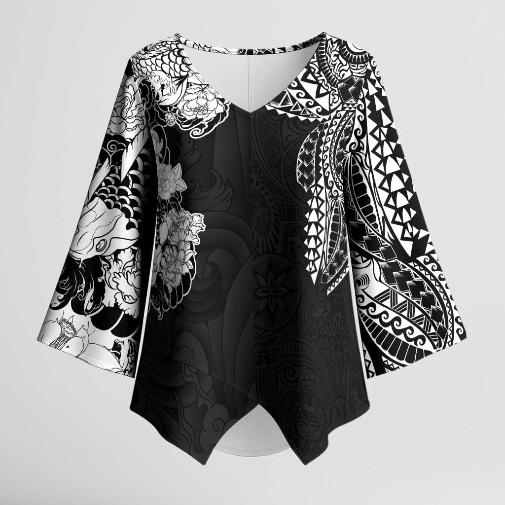 Japanese Irezumi and Hawaiian Polynesian Art Tattoo Kimono Sleeve Blouse Black Color - Polynesian Pride