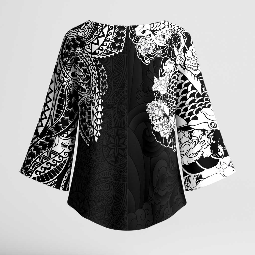 Japanese Irezumi and Hawaiian Polynesian Art Tattoo Kimono Sleeve Blouse Black Color - Polynesian Pride