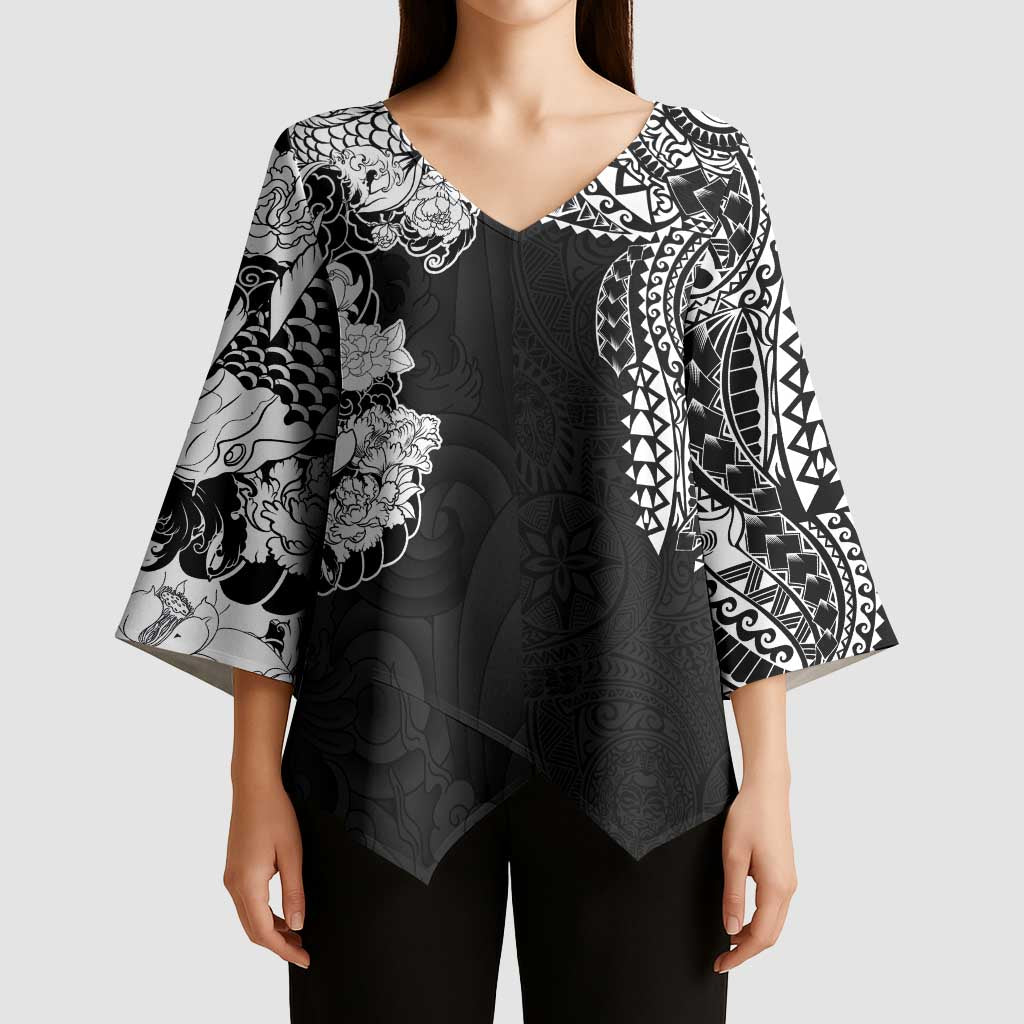 Japanese Irezumi and Hawaiian Polynesian Art Tattoo Kimono Sleeve Blouse Black Color - Polynesian Pride