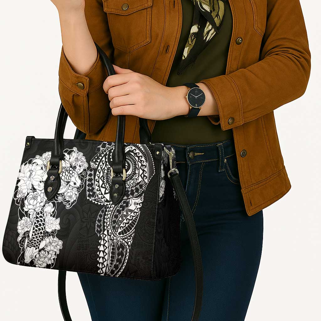 Japanese Irezumi and Hawaiian Polynesian Art Tattoo Leather Bag Black Color - Polynesian Pride