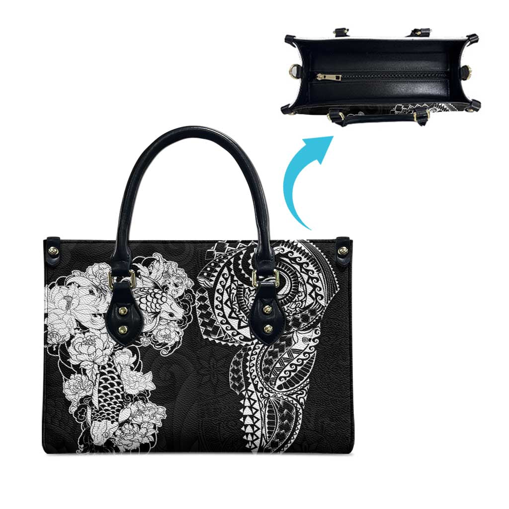 Japanese Irezumi and Hawaiian Polynesian Art Tattoo Leather Bag Black Color - Polynesian Pride