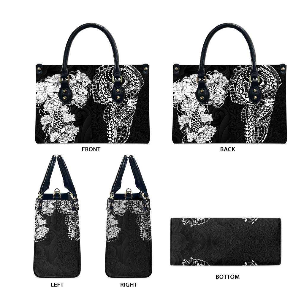 Japanese Irezumi and Hawaiian Polynesian Art Tattoo Leather Bag Black Color - Polynesian Pride