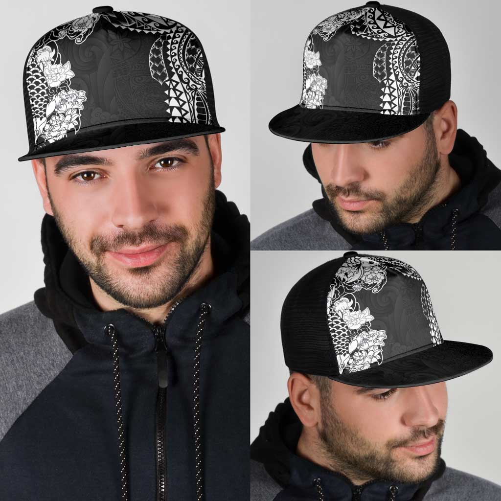 Japanese Irezumi and Hawaiian Polynesian Art Tattoo Mesh Trucker Cap Black Color - Polynesian Pride