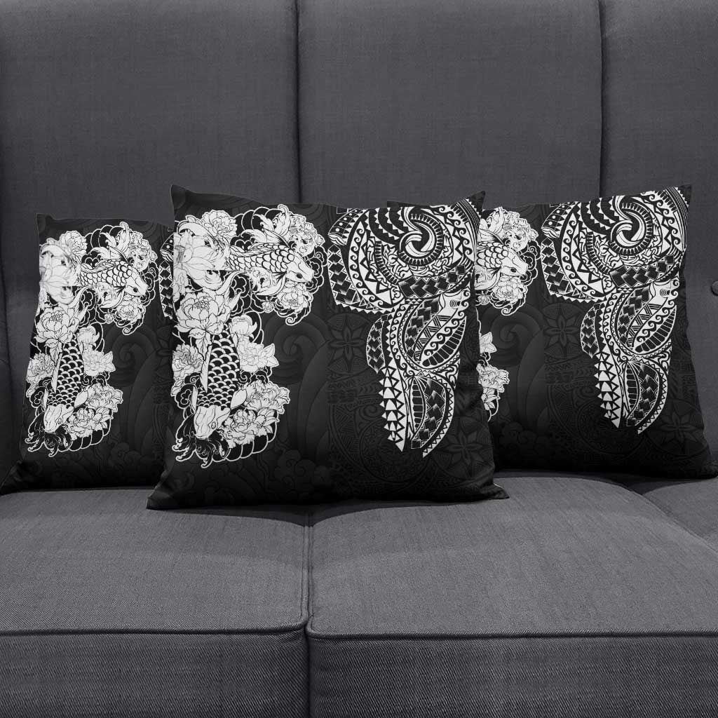 Japanese Irezumi and Hawaiian Polynesian Art Tattoo Pillow Cover Black Color - Polynesian Pride