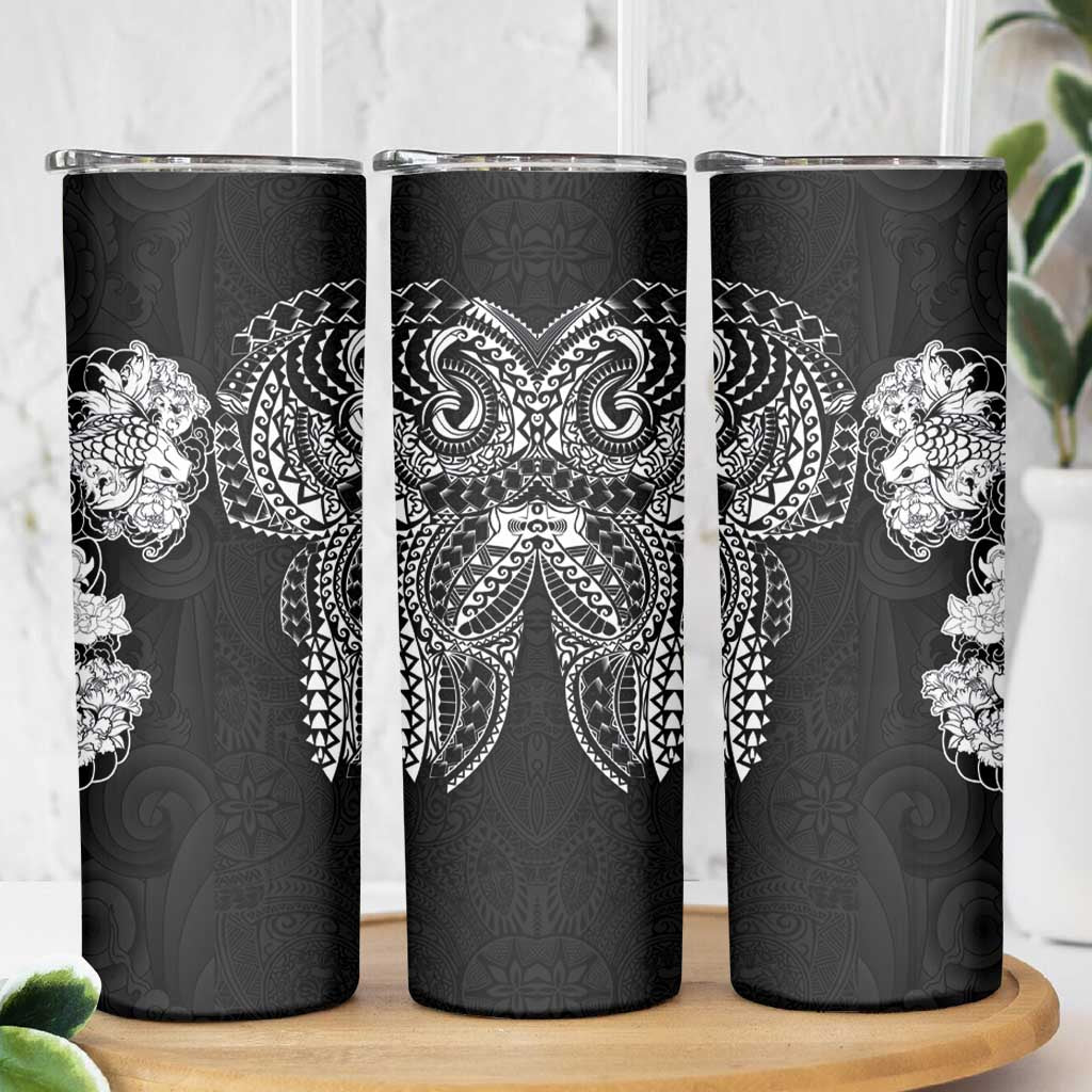 Japanese Irezumi and Hawaiian Polynesian Art Tattoo Skinny Tumbler Black Color - Polynesian Pride