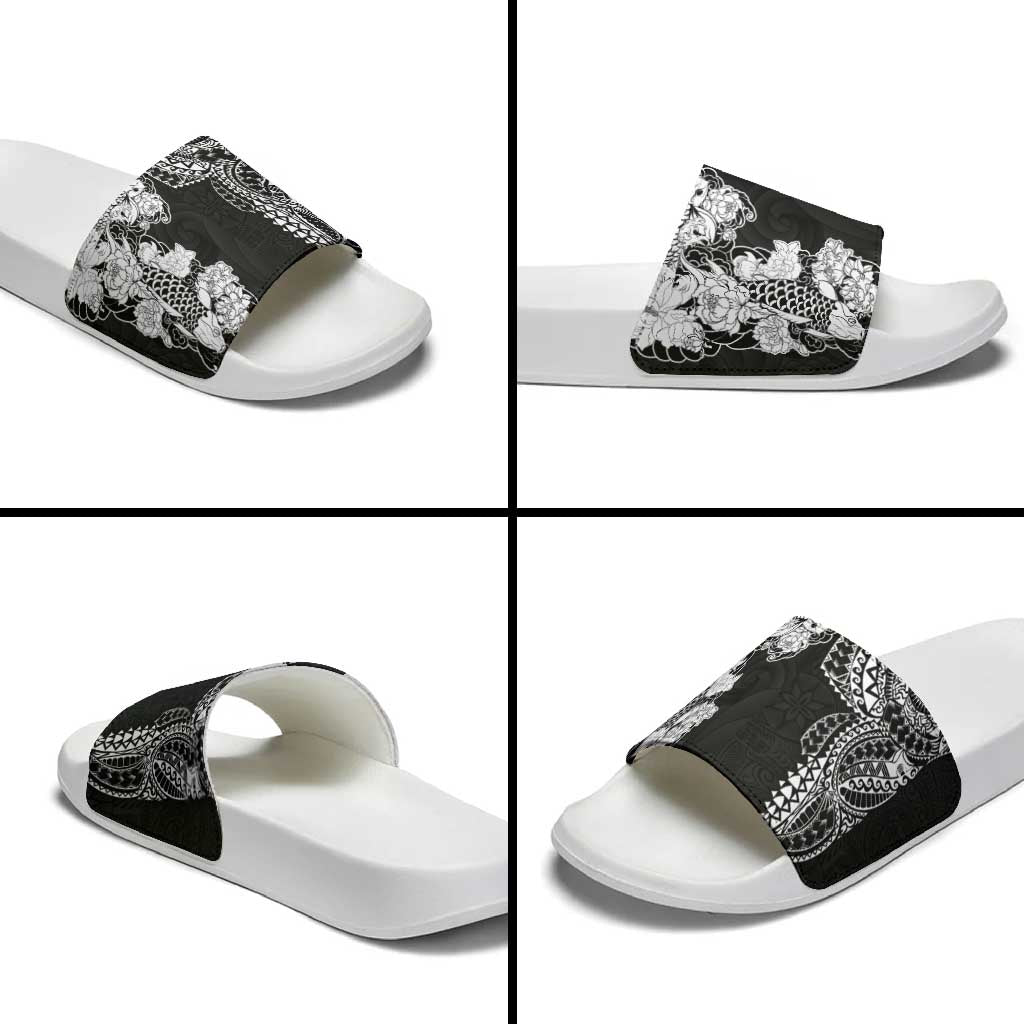 Japanese Irezumi and Hawaiian Polynesian Art Tattoo Slide Sandals Black Color - Polynesian Pride