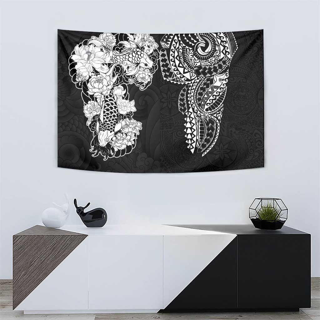 Japanese Irezumi and Hawaiian Polynesian Art Tattoo Tapestry Black Color - Polynesian Pride