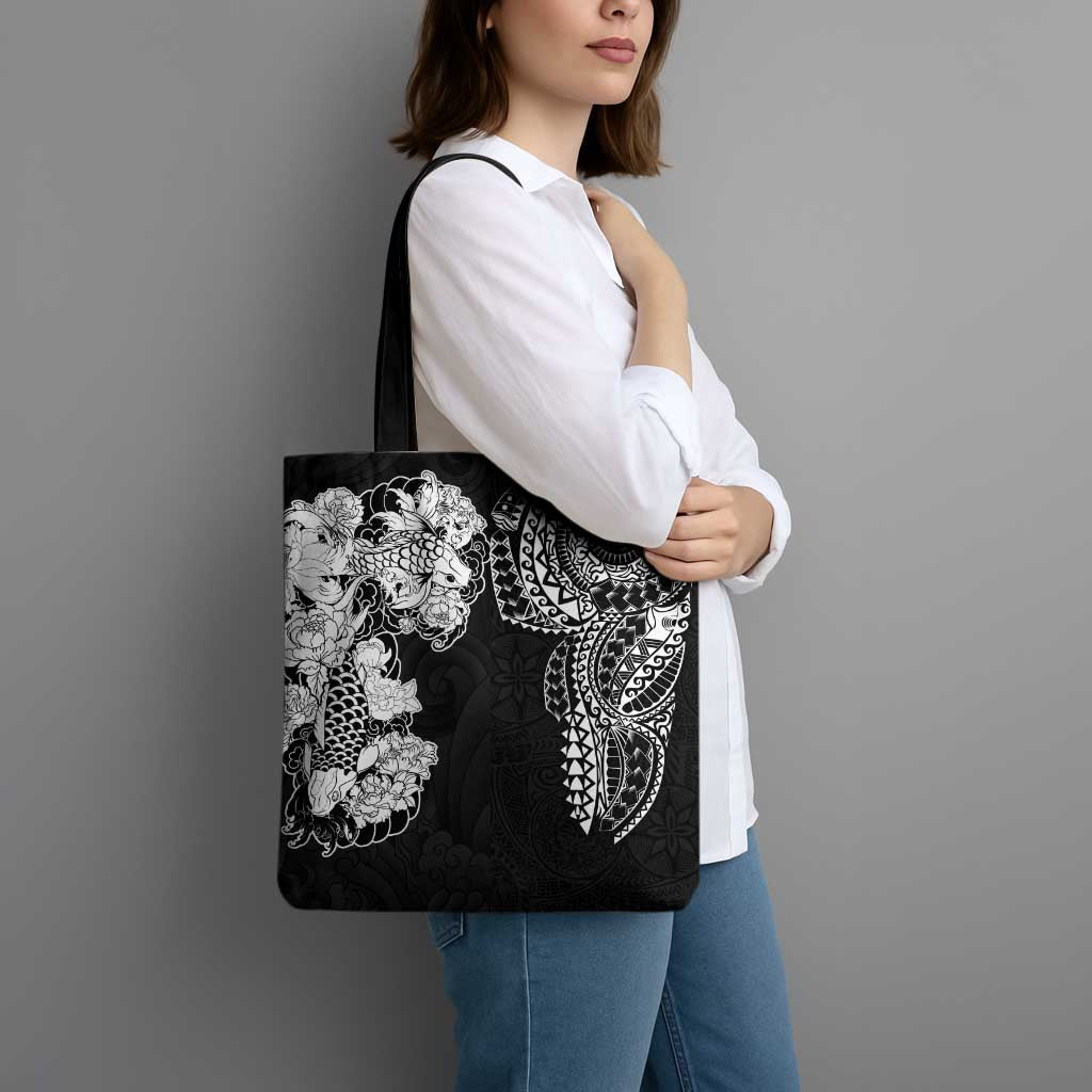 Japanese Irezumi and Hawaiian Polynesian Art Tattoo Tote Bag Black Color - Polynesian Pride