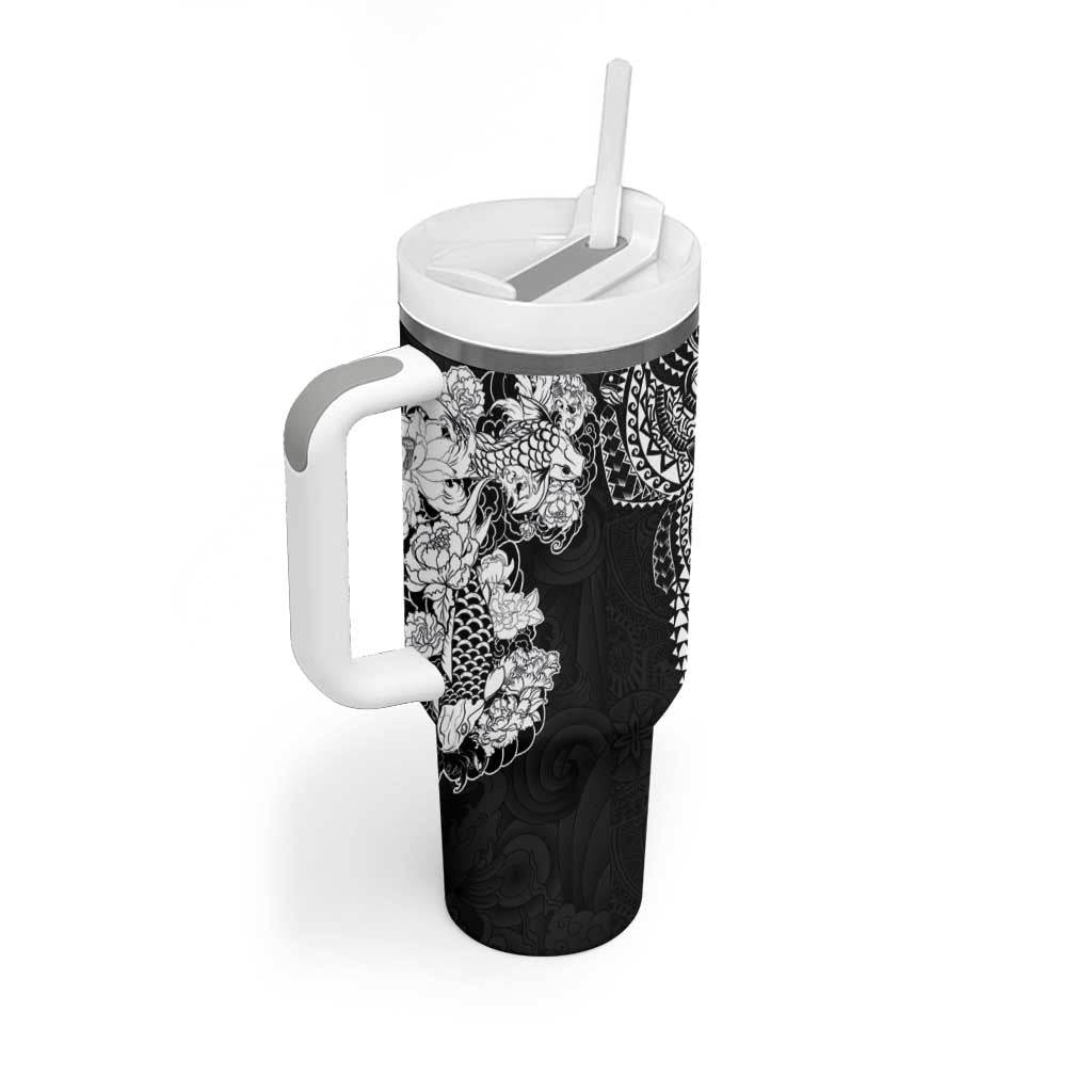Japanese Irezumi and Hawaiian Polynesian Art Tattoo Tumbler With Handle Black Color - Polynesian Pride
