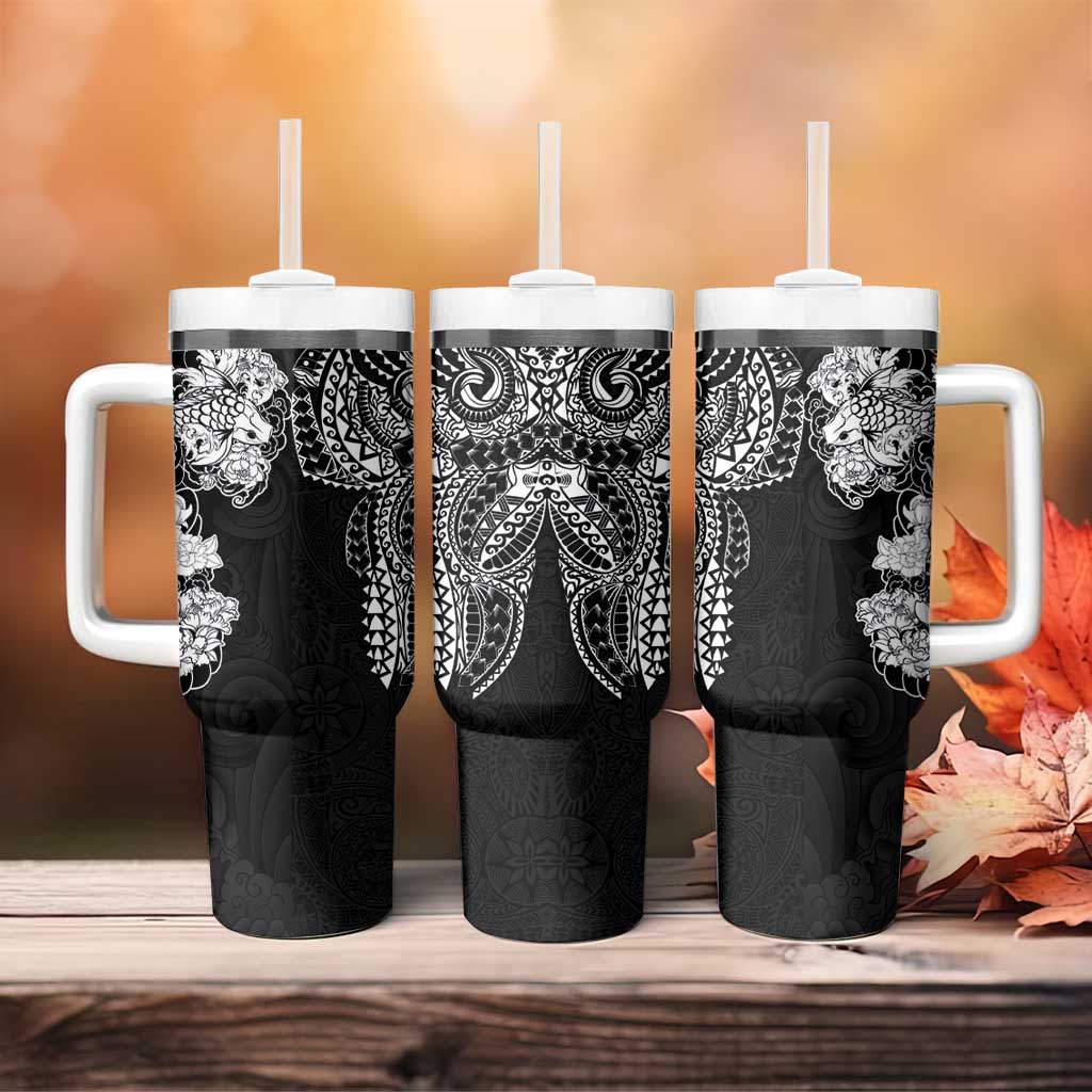 Japanese Irezumi and Hawaiian Polynesian Art Tattoo Tumbler With Handle Black Color - Polynesian Pride
