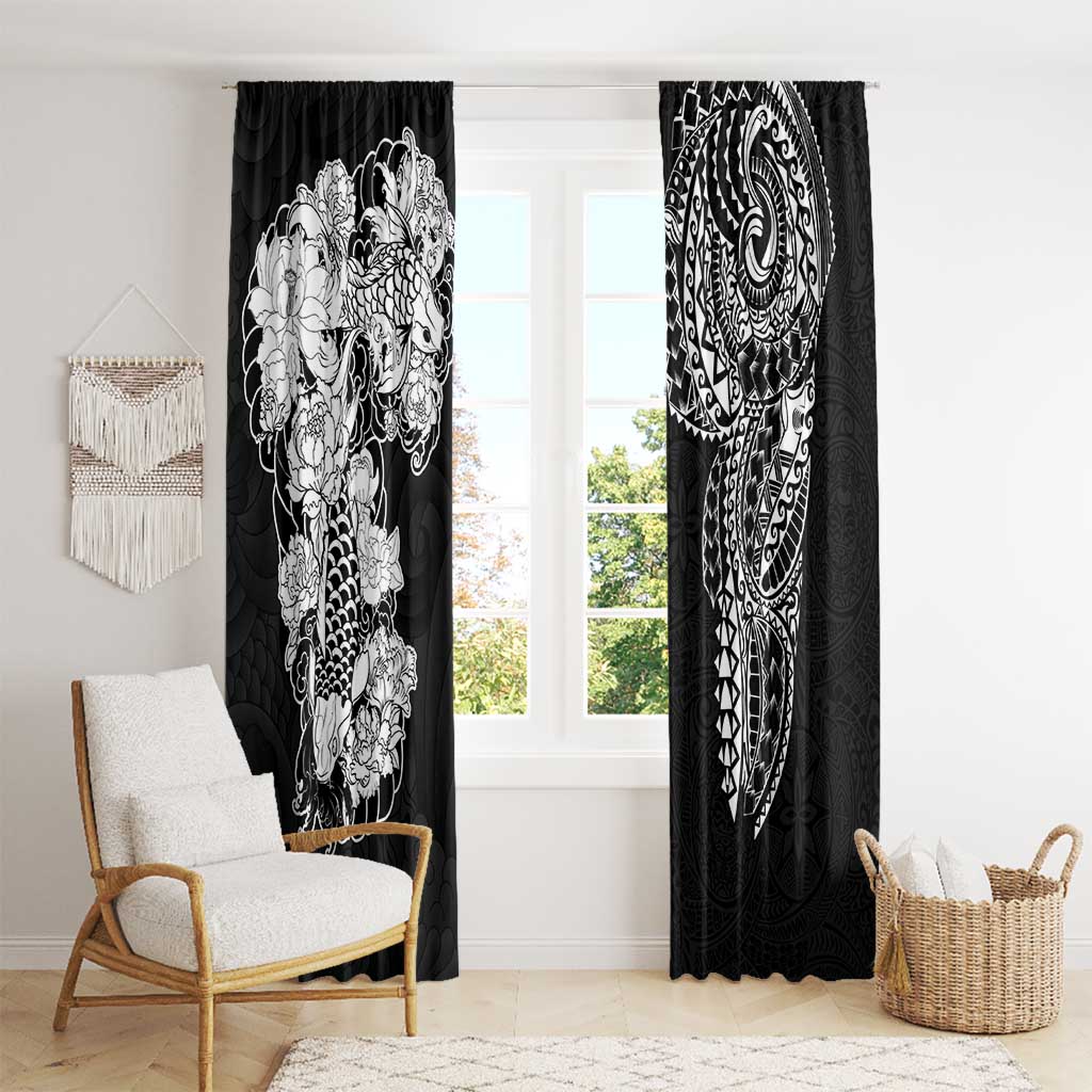 Japanese Irezumi and Hawaiian Polynesian Art Tattoo Window Curtain Black Color - Polynesian Pride