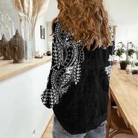 Japanese Irezumi and Hawaiian Polynesian Art Tattoo Women Casual Shirt Black Color - Polynesian Pride