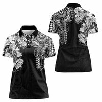 Japanese Irezumi and Hawaiian Polynesian Art Tattoo Women Polo Shirt Black Color - Polynesian Pride