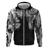 Japanese Irezumi and Hawaiian Polynesian Art Tattoo Zip Hoodie Black Color - Polynesian Pride
