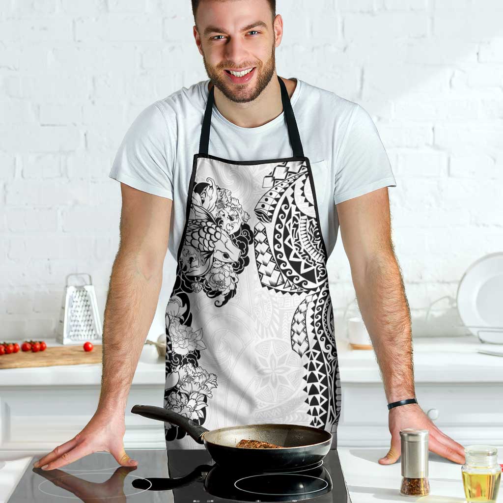 Japanese Irezumi and Hawaiian Polynesian Art Tattoo Apron White Color - Polynesian Pride