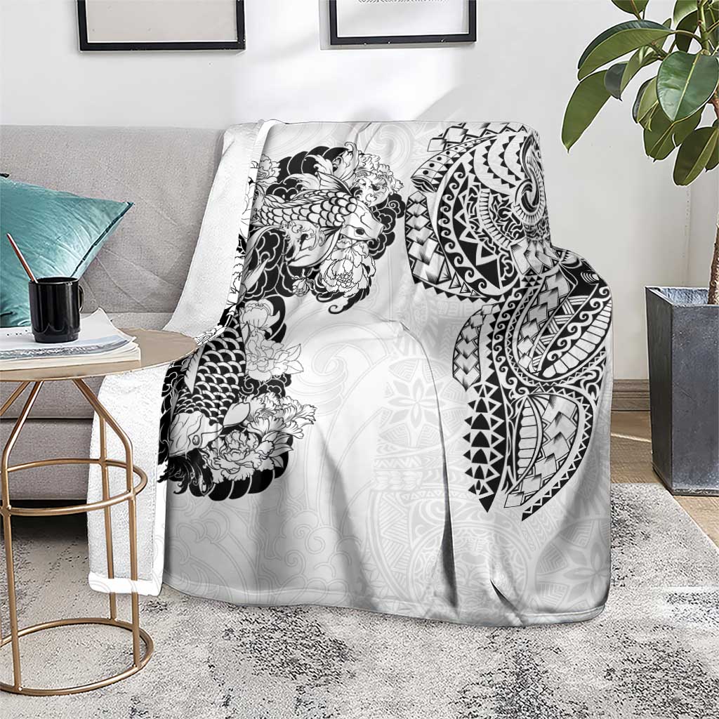 Japanese Irezumi and Hawaiian Polynesian Art Tattoo Blanket White Color - Polynesian Pride