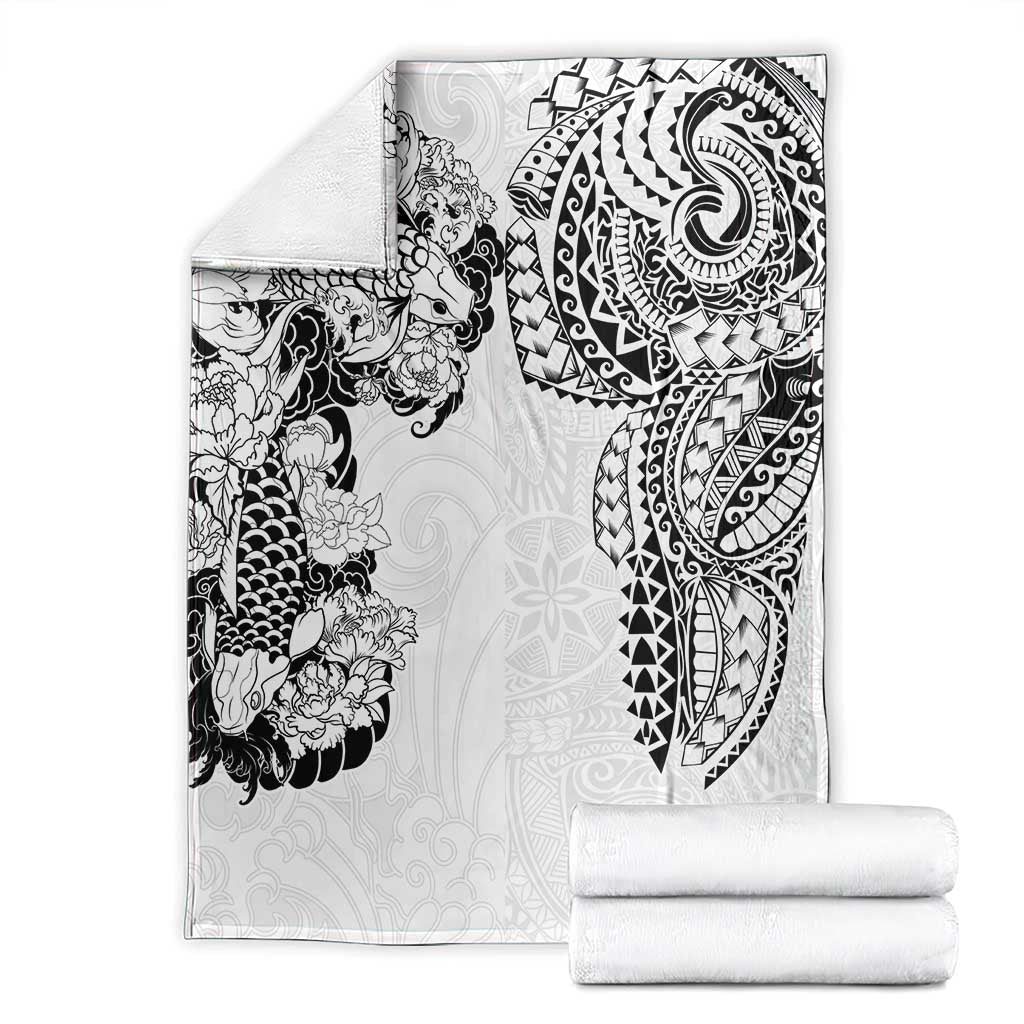 Japanese Irezumi and Hawaiian Polynesian Art Tattoo Blanket White Color - Polynesian Pride