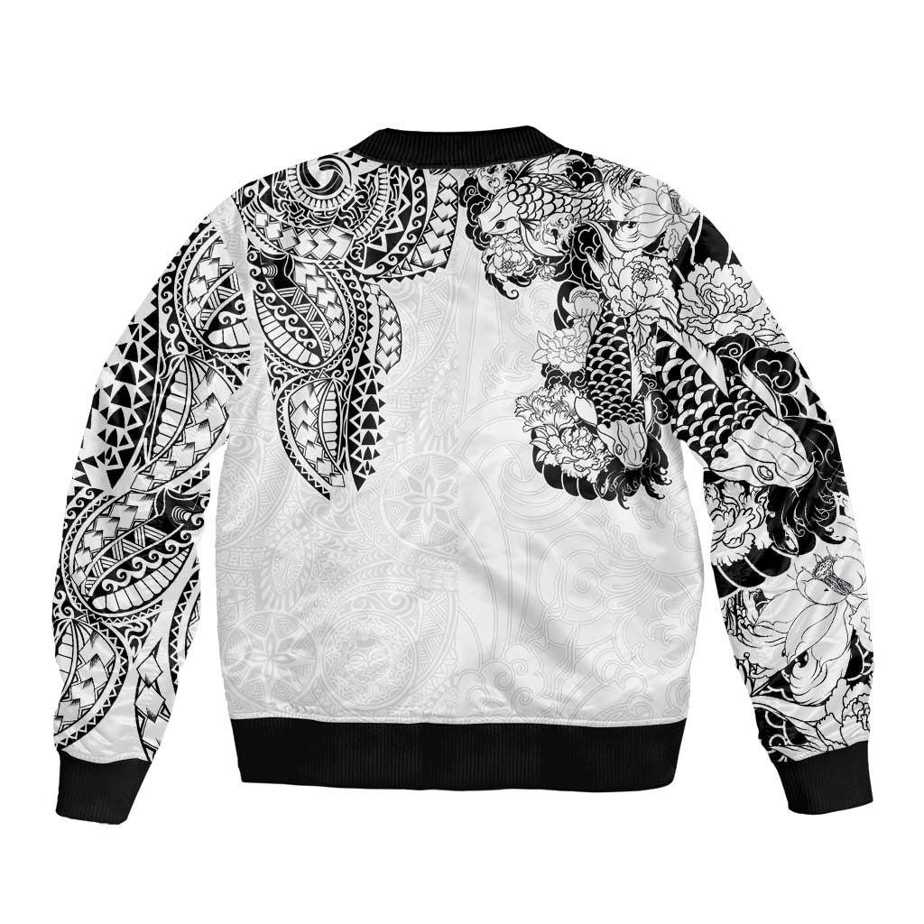 Japanese Irezumi and Hawaiian Polynesian Art Tattoo Bomber Jacket White Color - Polynesian Pride