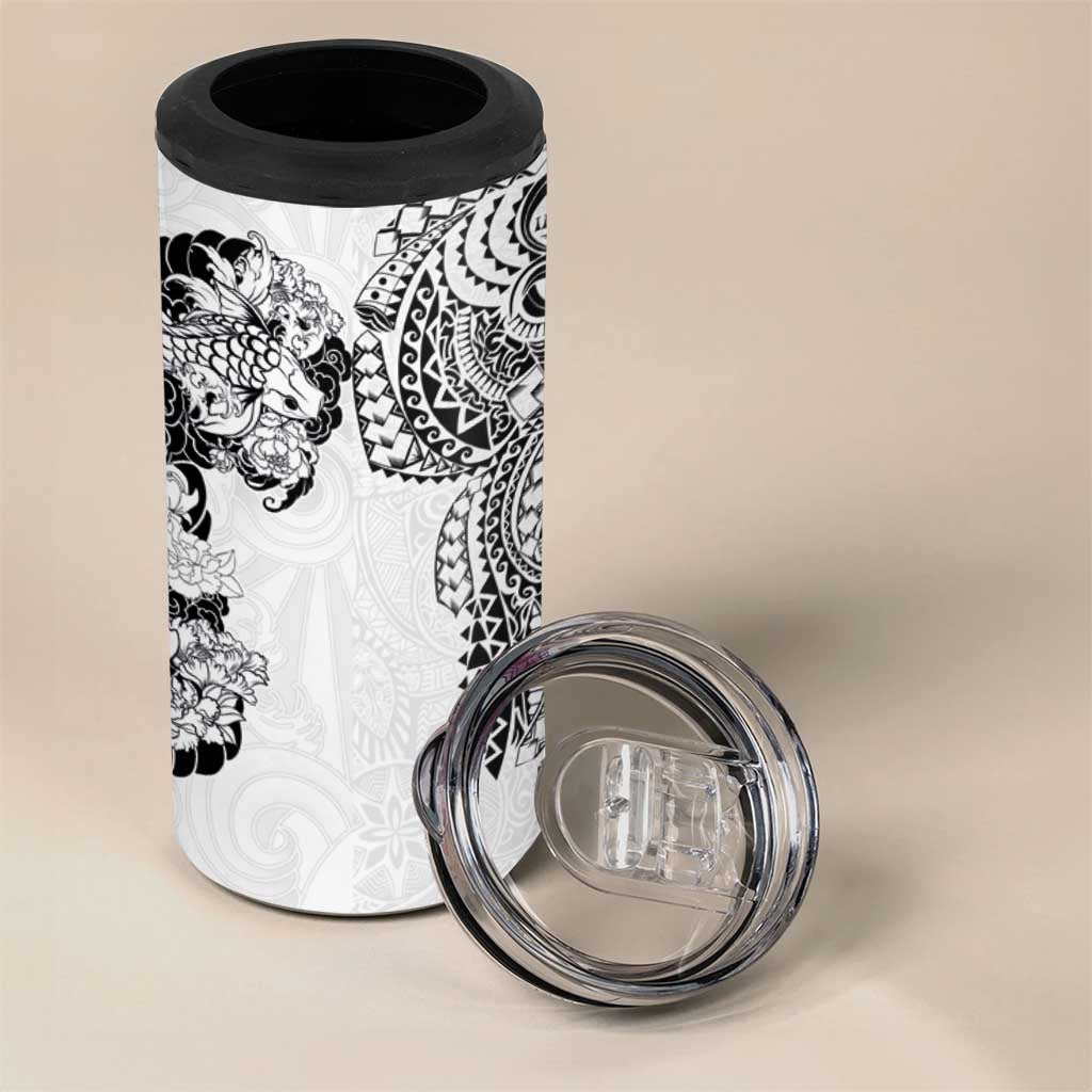 Japanese Irezumi and Hawaiian Polynesian Art Tattoo 4 in 1 Can Cooler Tumbler White Color - Polynesian Pride