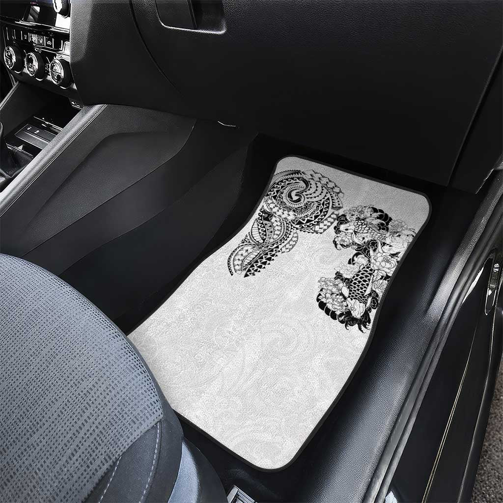 Japanese Irezumi and Hawaiian Polynesian Art Tattoo Car Mats White Color - Polynesian Pride