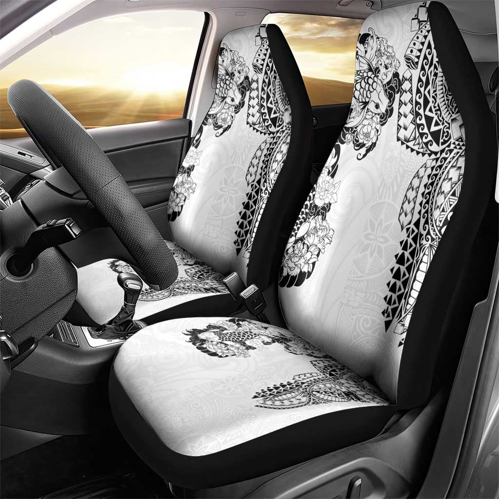 Japanese Irezumi and Hawaiian Polynesian Art Tattoo Car Seat Cover White Color - Polynesian Pride