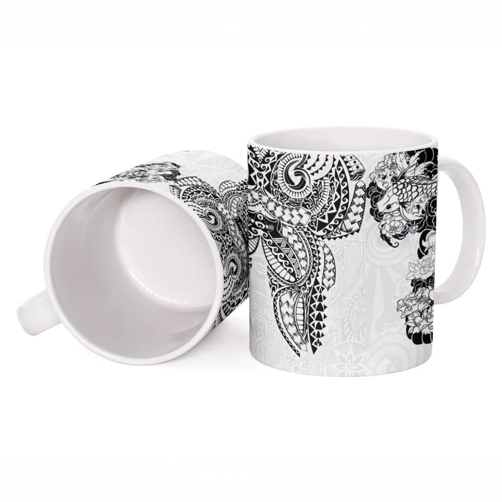 Japanese Irezumi and Hawaiian Polynesian Art Tattoo Ceramic Mug White Color - Polynesian Pride