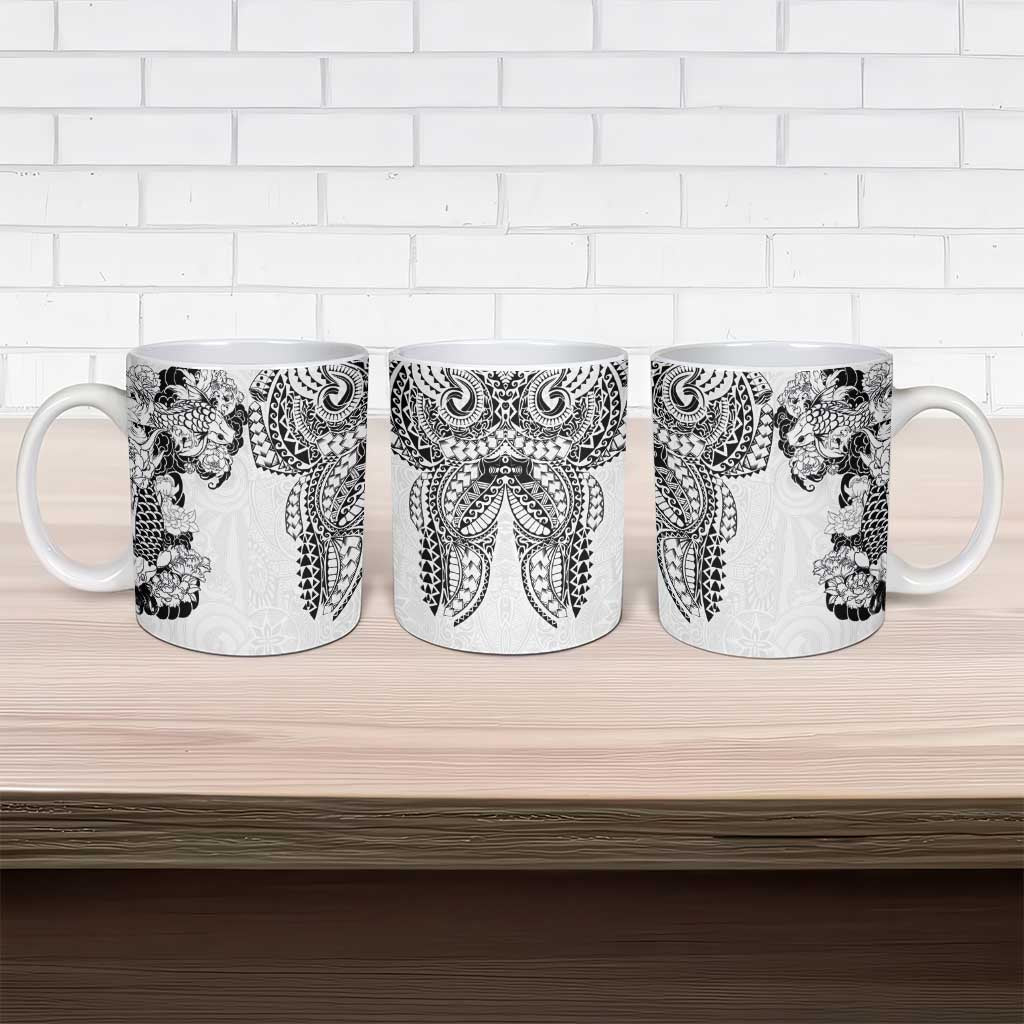 Japanese Irezumi and Hawaiian Polynesian Art Tattoo Ceramic Mug White Color - Polynesian Pride