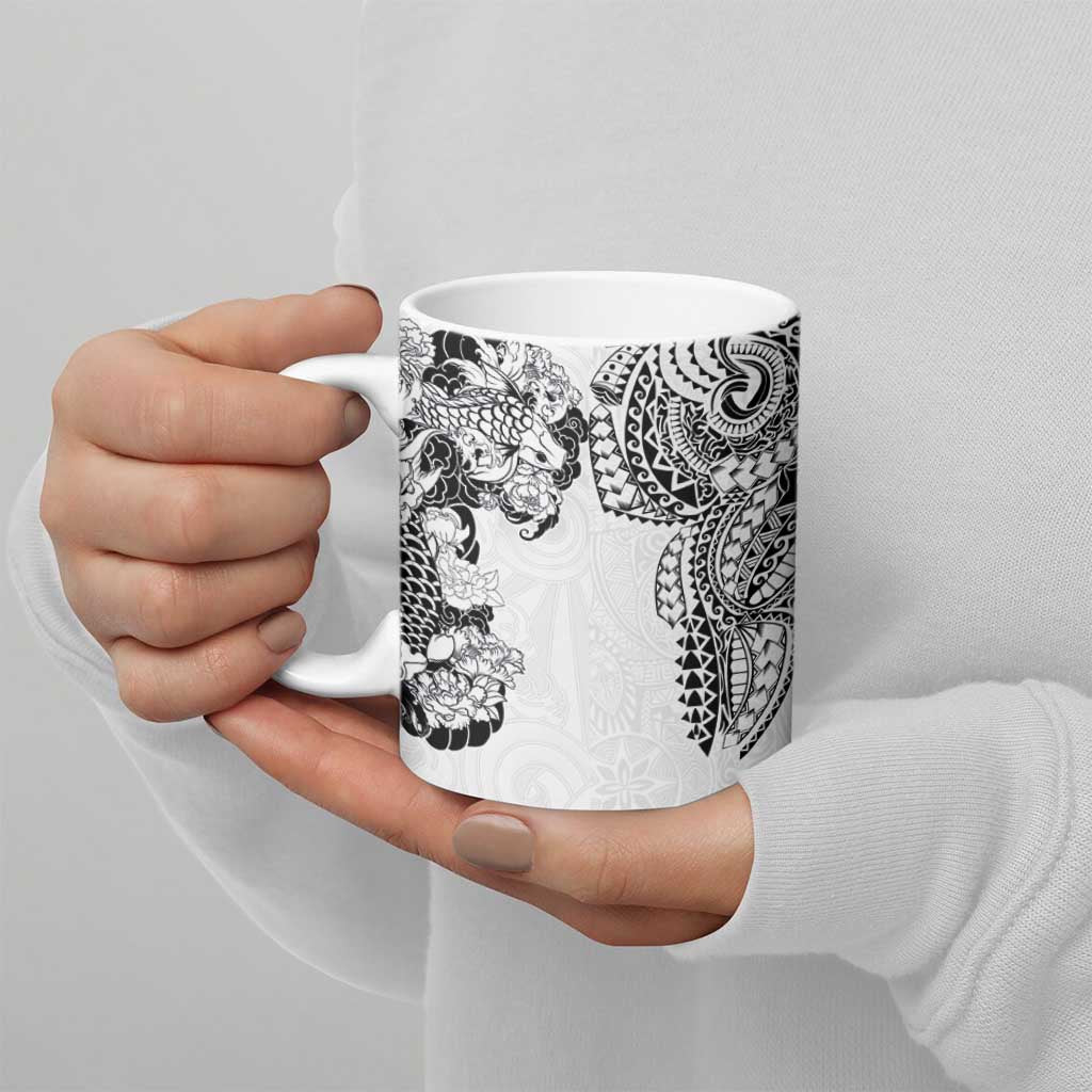 Japanese Irezumi and Hawaiian Polynesian Art Tattoo Ceramic Mug White Color - Polynesian Pride