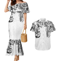 Japanese Irezumi and Hawaiian Polynesian Art Tattoo Couples Matching Mermaid Dress and Hawaiian Shirt White Color LT03 White - Polynesian Pride