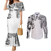 Japanese Irezumi and Hawaiian Polynesian Art Tattoo Couples Matching Mermaid Dress and Long Sleeve Button Shirt White Color LT03 White - Polynesian Pride