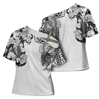 Japanese Irezumi and Hawaiian Polynesian Art Tattoo Cross Shoulder Shirt White Color - Polynesian Pride