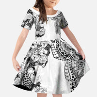 Japanese Irezumi and Hawaiian Polynesian Art Tattoo Family Matching Mermaid Dress and Hawaiian Shirt White Color LT03 Daughter's Dress White - Polynesian Pride