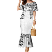 Japanese Irezumi and Hawaiian Polynesian Art Tattoo Family Matching Mermaid Dress and Hawaiian Shirt White Color LT03 Mom's Dress White - Polynesian Pride