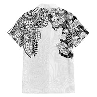 Japanese Irezumi and Hawaiian Polynesian Art Tattoo Family Matching Off The Shoulder Long Sleeve Dress and Hawaiian Shirt White Color - Polynesian Pride