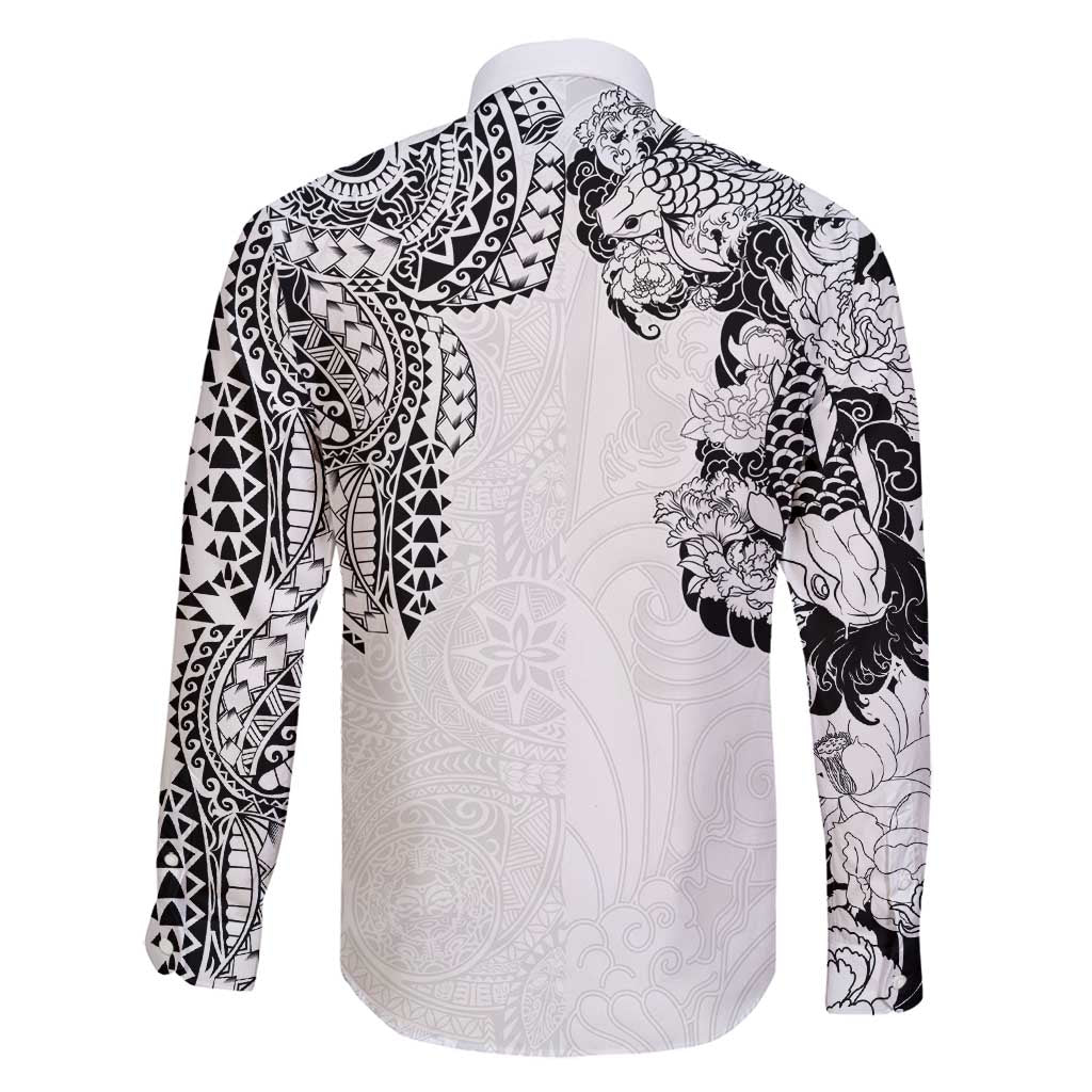 Japanese Irezumi and Hawaiian Polynesian Art Tattoo Family Matching Off Shoulder Maxi Dress and Hawaiian Shirt White Color LT03 - Polynesian Pride