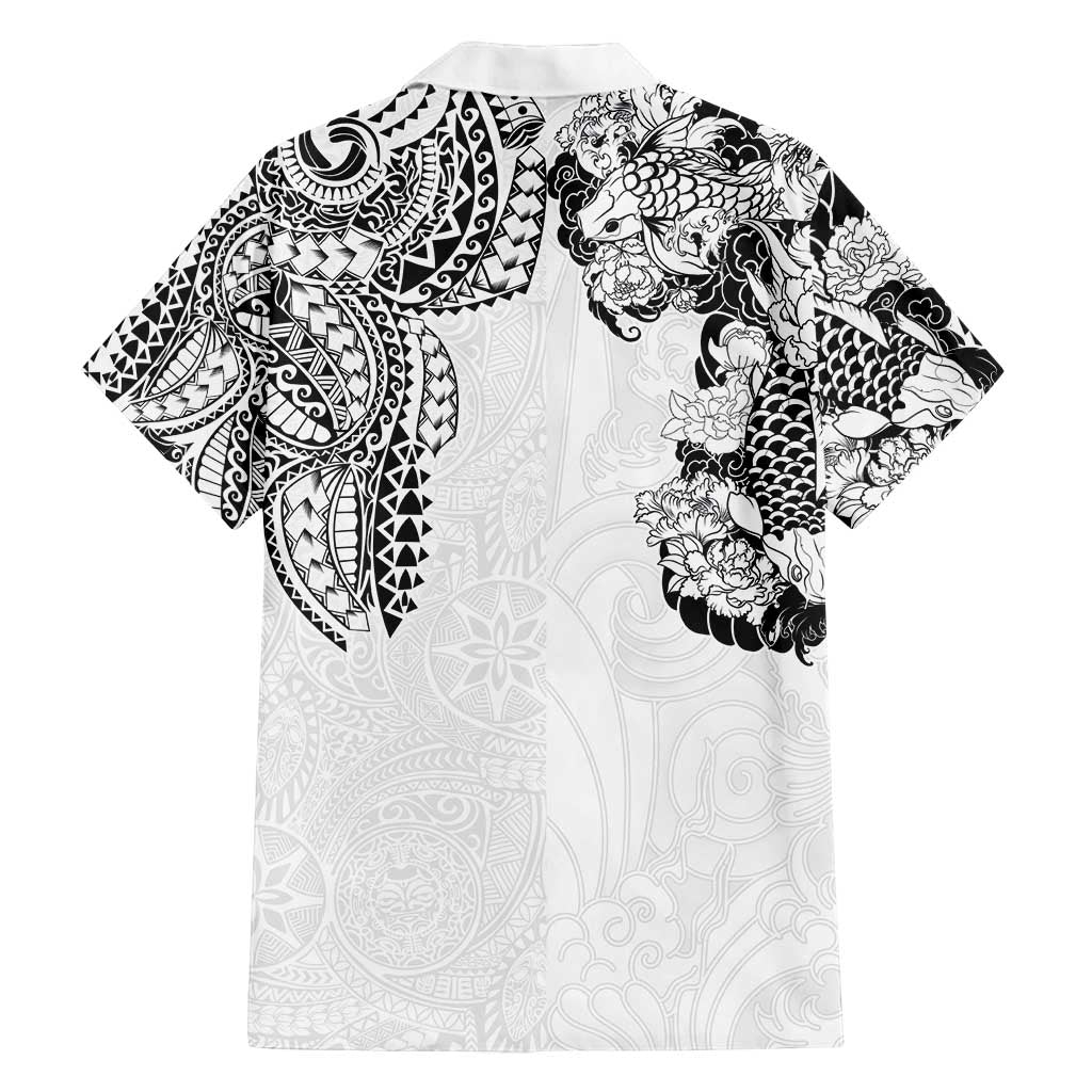 Japanese Irezumi and Hawaiian Polynesian Art Tattoo Family Matching Off Shoulder Short Dress and Hawaiian Shirt White Color LT03 - Polynesian Pride