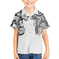 Japanese Irezumi and Hawaiian Polynesian Art Tattoo Family Matching Off Shoulder Short Dress and Hawaiian Shirt White Color LT03 Son's Shirt White - Polynesian Pride