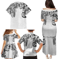 Japanese Irezumi and Hawaiian Polynesian Art Tattoo Family Matching Puletasi and Hawaiian Shirt White Color LT03 - Polynesian Pride