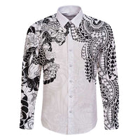 Japanese Irezumi and Hawaiian Polynesian Art Tattoo Family Matching Puletasi and Hawaiian Shirt White Color LT03 Dad's Shirt - Long Sleeve White - Polynesian Pride