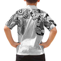 Japanese Irezumi and Hawaiian Polynesian Art Tattoo Family Matching Short Sleeve Bodycon Dress and Hawaiian Shirt White Color LT03 - Polynesian Pride