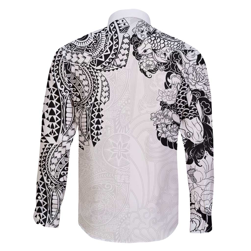 Japanese Irezumi and Hawaiian Polynesian Art Tattoo Family Matching Short Sleeve Bodycon Dress and Hawaiian Shirt White Color LT03 - Polynesian Pride