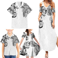 Japanese Irezumi and Hawaiian Polynesian Art Tattoo Family Matching Summer Maxi Dress and Hawaiian Shirt White Color LT03 - Polynesian Pride