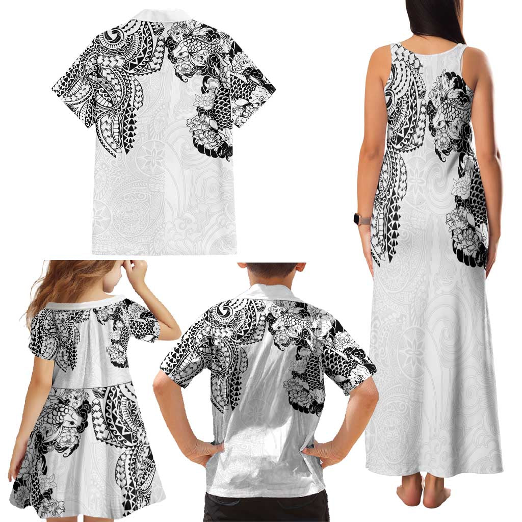 Japanese Irezumi and Hawaiian Polynesian Art Tattoo Family Matching Tank Maxi Dress and Hawaiian Shirt White Color - Polynesian Pride