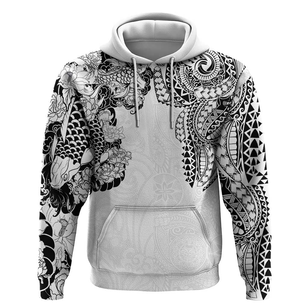 Japanese Irezumi and Hawaiian Polynesian Art Tattoo Hoodie White Color - Polynesian Pride
