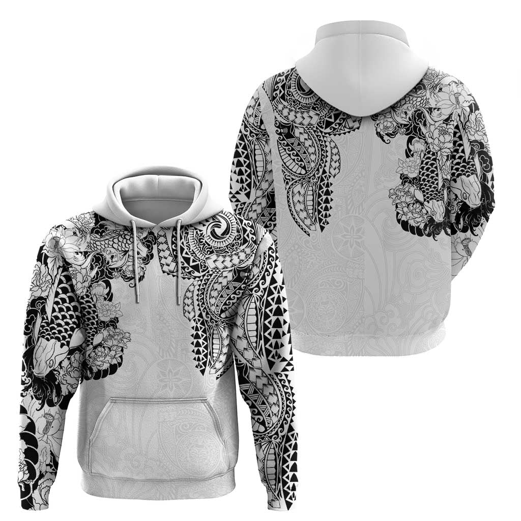 Japanese Irezumi and Hawaiian Polynesian Art Tattoo Hoodie White Color - Polynesian Pride