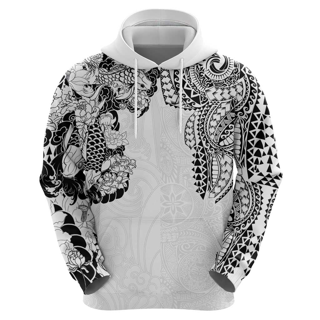 Japanese Irezumi and Hawaiian Polynesian Art Tattoo Hoodie White Color - Polynesian Pride